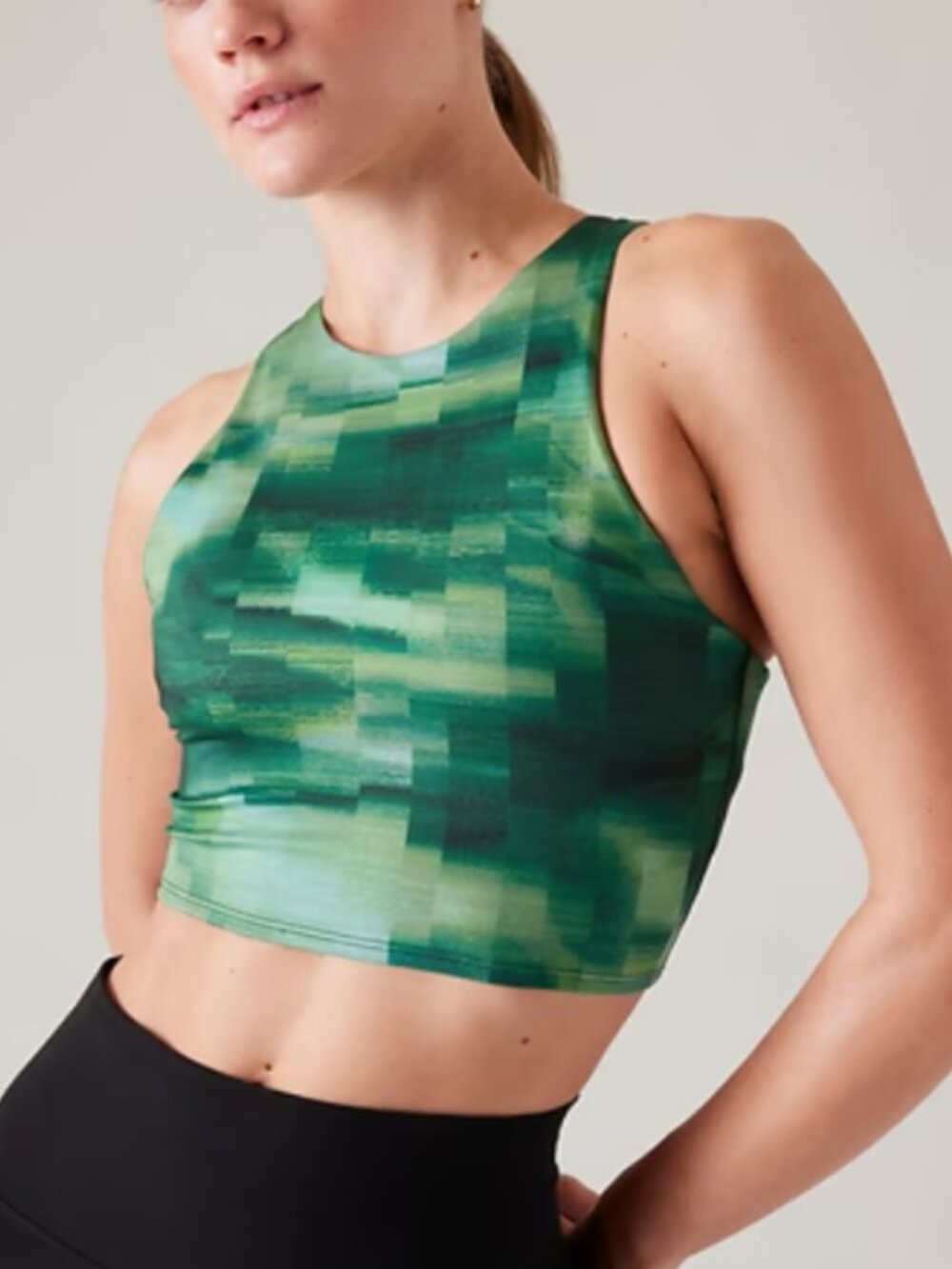 Athleta Conscious Crop Bra Green Abstract Pattern Crop Tank Size M